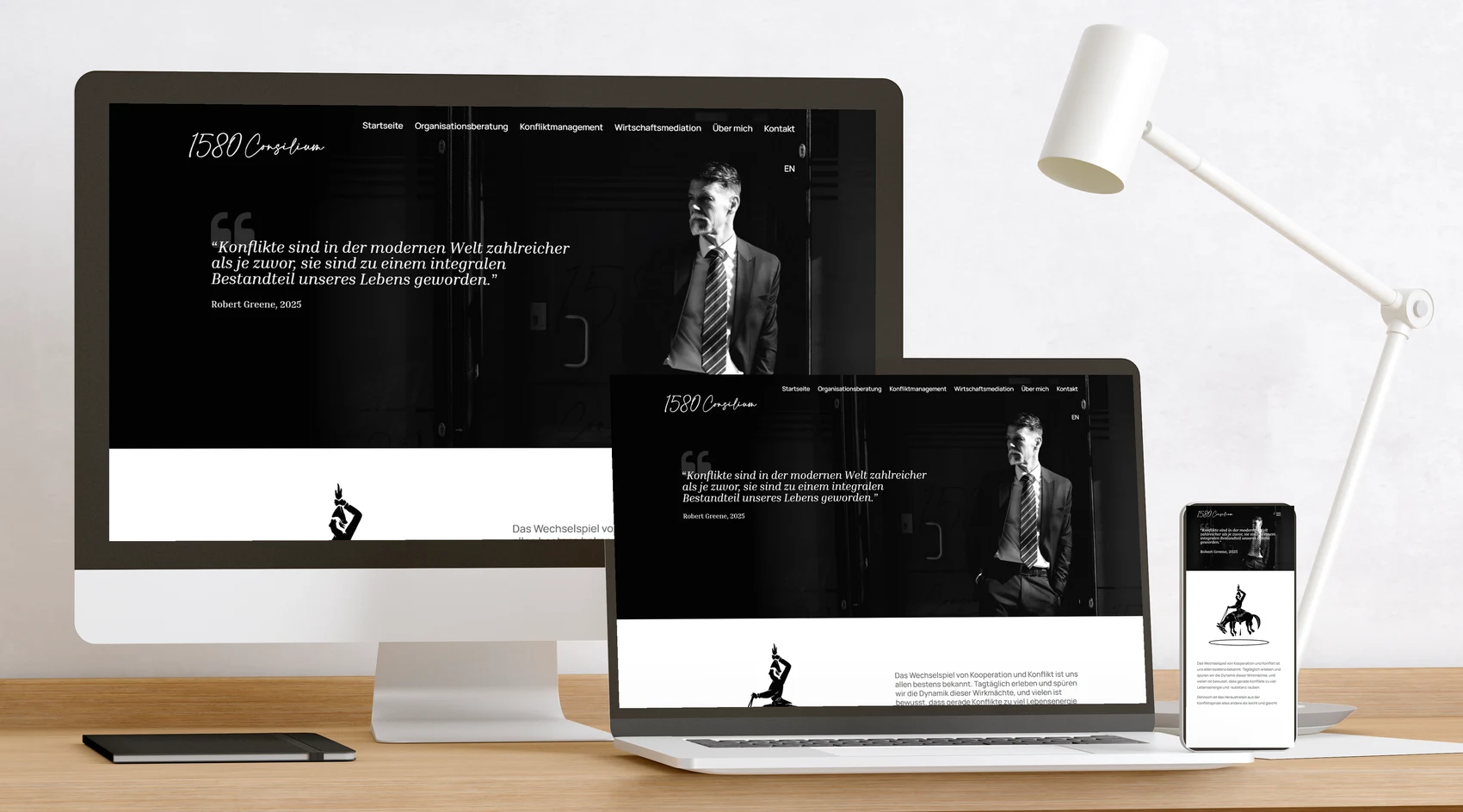 Website 1580 consilium – Gerald Haider auf Bildschirm, Laptop und Handy