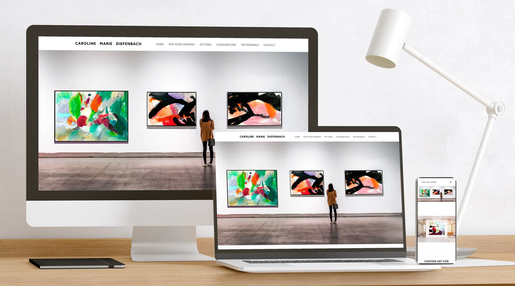 Website Caro Diefenbach auf Bildschirm, Laptop und Handy