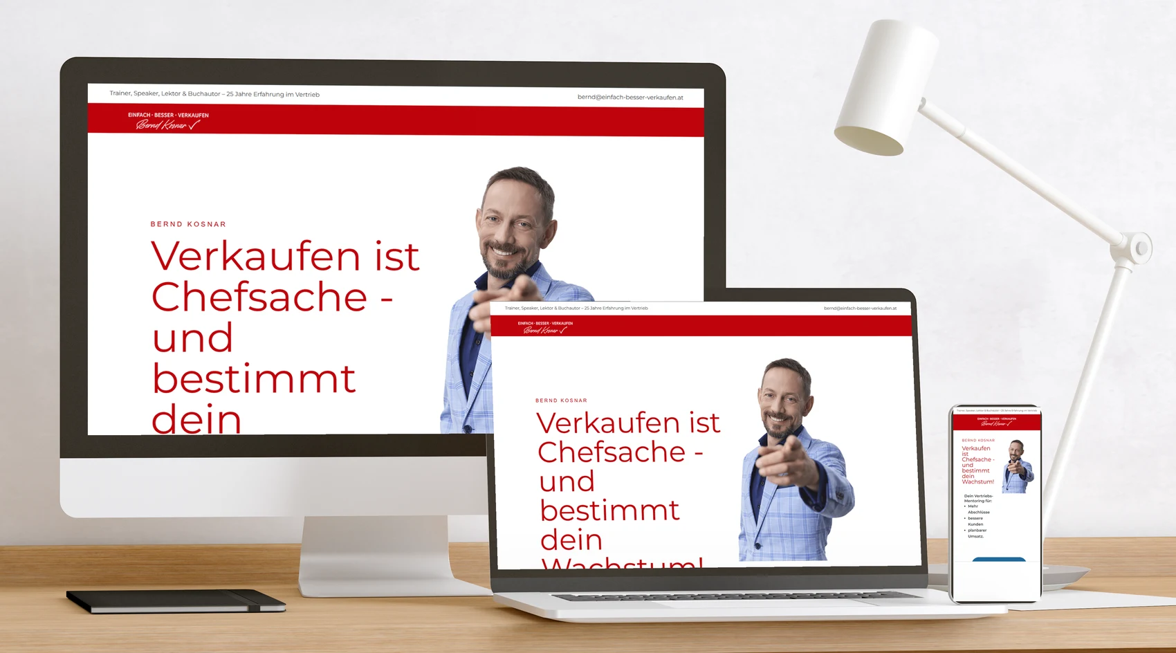 Website einfach.besser.verkaufen auf Bildschirm, Laptop und Handy