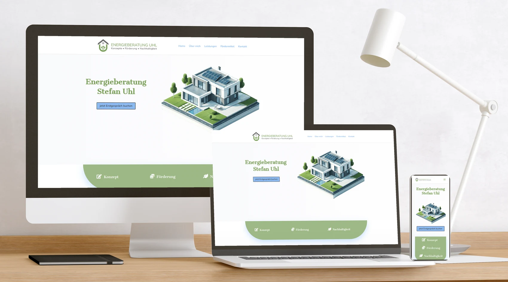 Website Energieberatung Uhl auf Bildschirm, Laptop und Handy