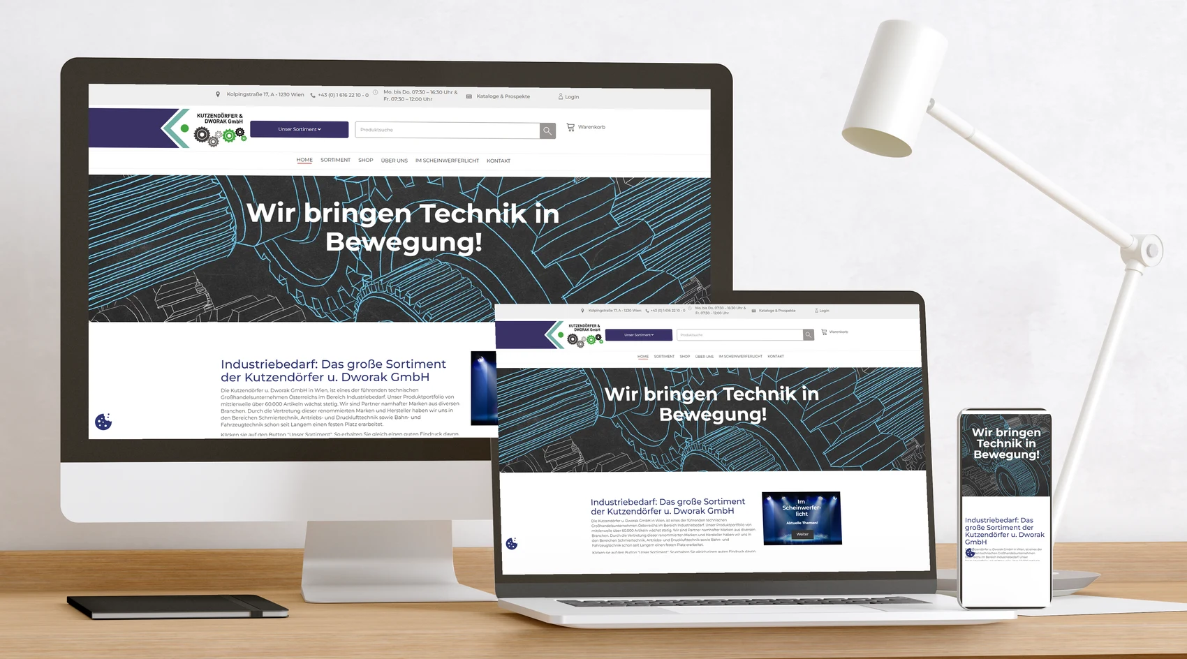 Website Kutzendörfer & Dworak auf Bildschirm, Laptop und Handy